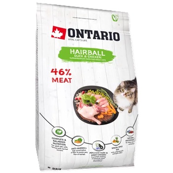 ONTARIO HAIRBALL Adult duck chicken cat food - суха храна за котки, срещу космени топки, с пилешко месо и патица 2 кг, Чехия 213-10125