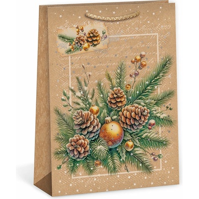 ARGUS Dárková papírová taška (23.3 x 31.3 cm) - Větvička se zlatou koulí 08540104