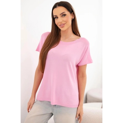 Kesi Dámska oversize blúzka z viskózy s krátkymi rukávmi a okrúhlym výstrihom candy pink Ružová