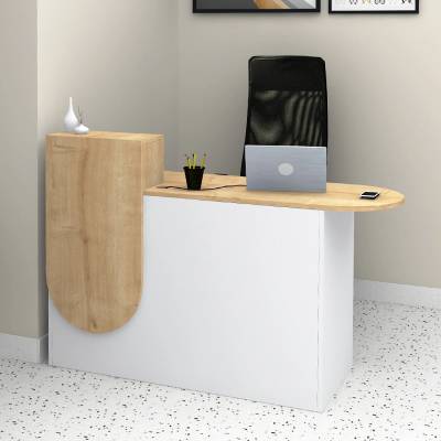 TopMebel Меламиново рецепционно бюро Rezio в бял - дъб 140x50x101.8см