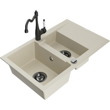 Mexen Gaspar гранитна мивка с 1, 5 отделения и отцедник с кухненски смесител Carla, бежов - 6507-69-670700-70 (6507-69-670700-70)