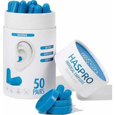 Haspro Universal špunty do uší, pěnové, 50 párů / 100 ks, modré