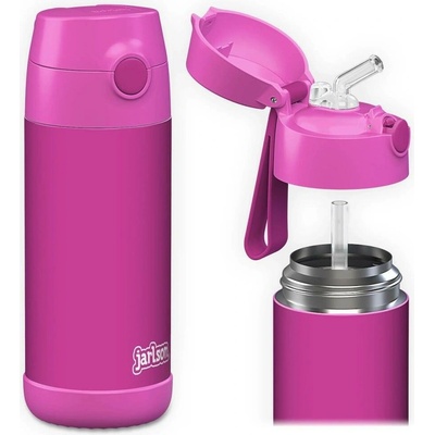 Jarlson Charli Dětská nerezová termoláhev s brčkem Magenta 350 ml