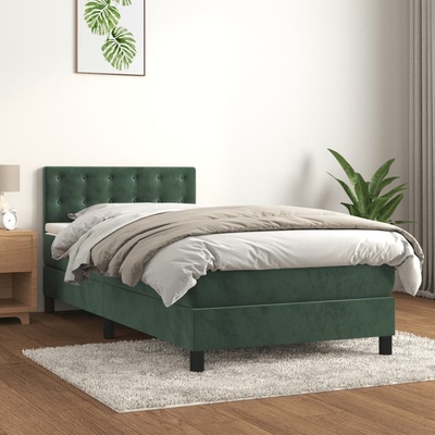 vidaXL 3134626 Boxspring postel s matrací a LED samet / barva Tmavě zelená