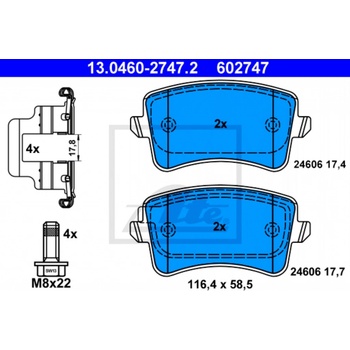 Sada brzdových platničiek, vždy 4 kusy v sade ATE 13.0460-2747.2 (13046027472)
