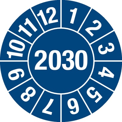 Kontrolná nálepka 2030, modrá, fólia samolepiaca, 25 mm, BJ = 5 x 15 ks