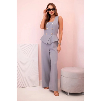 Kesi dámský komplet bez rukávů s širokými nohavicemi a ozdobnými knoflíky šedý – Zboží Dáma