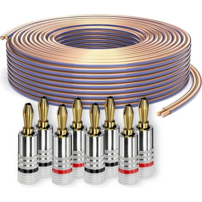 PureLink speaker cable OFC 2x2.50mm2, (0.10mm), 30.0m, transparent with blue characteristic, set with 8 banana plugs - SE-SP010-030-B08