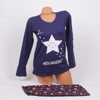 Дамска памучна пижама в тъмносин цвят със звезди