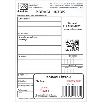 Igaz 683 Podací lístok, A6, 100 listov