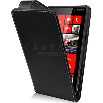 Nokia Lumia 820 Flip Калъф Черен + Протектор