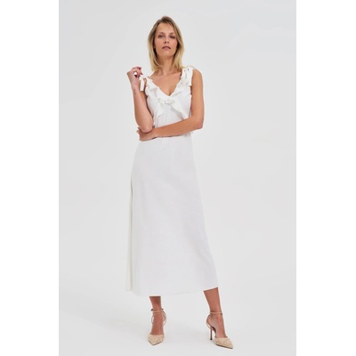 Moodo Бели миди рокли с воланчета на деколтето Moodo Moodo | Byal | ЖЕНИ | XS