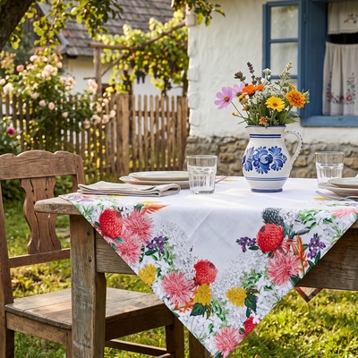 Eurofirany Obrus SUMMER 03 s kvetmi Protea Kraspédia Astra . prírodna Polyester 85x85 cm