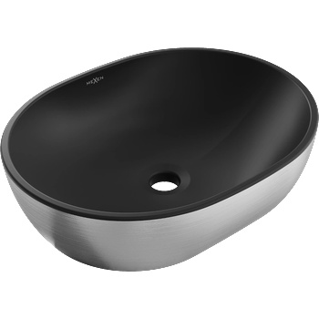 Mexen Viki умивалник за поставяне върху плот 48 x 35 cm, черен мат/сребърен дизайн линии - 21054873 (21054873)