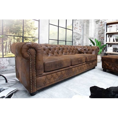 Massive home Chesterfield hnědá mikrovlákno 17382 – Zboží Mobilmania