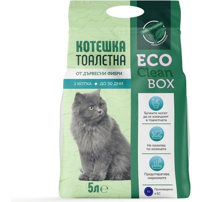 Eco Clean Box - Котешка постелка за тоалетна от дървесни фибри /на пелети/, 5 л
