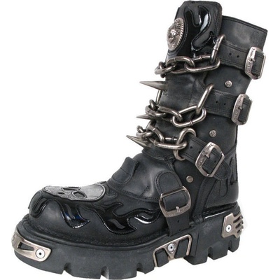 New Rock boty kožené Chain Boots 727-S1 black – Zboží Dáma
