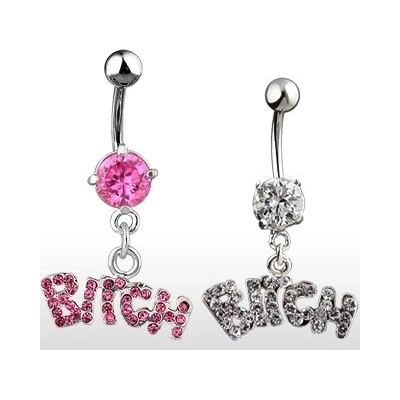 Šperky eshop piercing do pupíku zirkonový nápis Bitch W32.38 čirá C