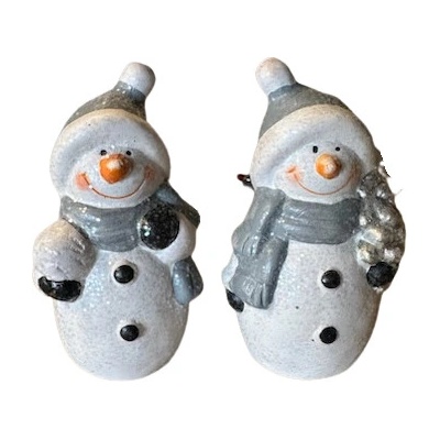 Dekorace-Sněhulák s předměty modrý keramika 12cm