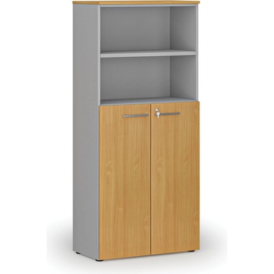 Primo Kombinovaná kancelárska skriňa GRAY, dvere na 3 poschodia, 1781 x 800 x 420 mm, sivá/buk