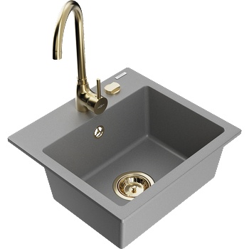 Mexen Milo гранитна мивка с 1 отделение и кухненски смесител Telma, сив - 6505-71-670200-50 (6505-71-670200-50)