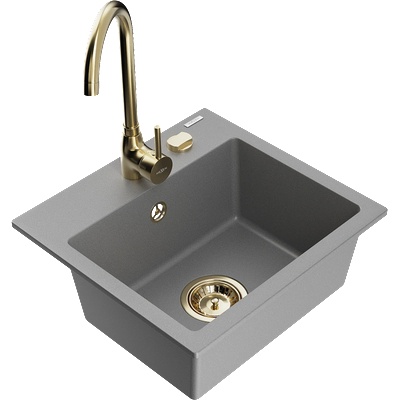 Mexen Milo гранитна мивка с 1 отделение и кухненски смесител Telma, сив - 6505-71-670200-50 (6505-71-670200-50)
