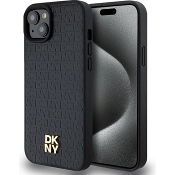 DKNY Repeat Pattern Stack Logo MagSafe Leather Hard Case - дизайнерски кожен кейс с MagSafe за iPhone 13 (черен)
