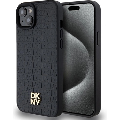 DKNY Repeat Pattern Stack Logo MagSafe Leather Hard Case - дизайнерски кожен кейс с MagSafe за iPhone 13 (черен)