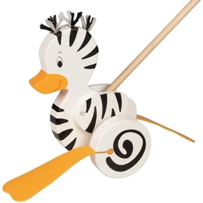 Goki Дървена играчка за бутане Goki - Зеброво пате (54959)