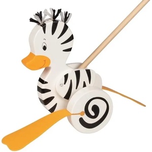 Goki Дървена играчка за бутане Goki - Зеброво пате (54959)