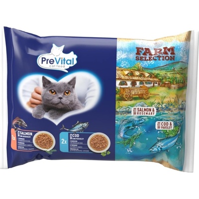 PreVital Cat Farm Selection losos a treska v omáčke 4 x 85 g