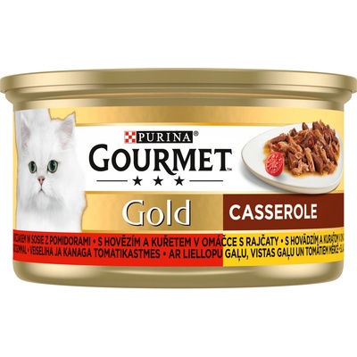Gourmet Gold s hovädzím a kuracím mäsom v paradajkovej omáčke 48 x 85 g