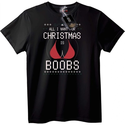 NOONEBRAND Тениска Единственото, което искам за Коледа, са гърди - 6XL, Black