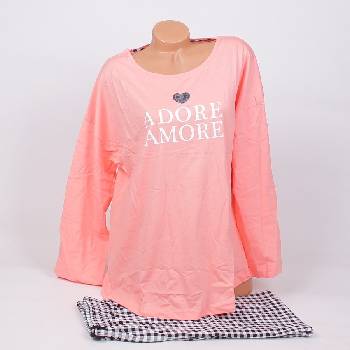 Макси пижама в розово и кариран десен