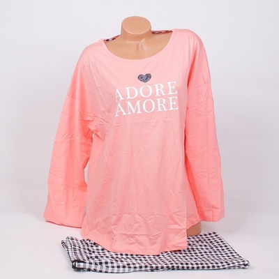 Макси пижама в розово и кариран десен