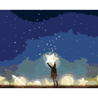 Zuty Malování Podle Čísel Chlapec Mezi Zářícími Planetami 80 x 100 cm Plátno Rám