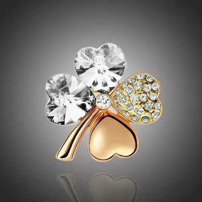 Sisi Jewelry brož Swarovski Elements Čtyřlístek Gold B1063-X9554-25 Bílá/čirá