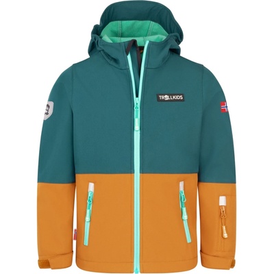 TROLLKIDS Детско софтшел яке Trollkids Kid's Skjorta Jacket Softshell jacket - Midnight Forest / Caramel / Aquamarine Green - размер 140 (EU) (703-6162-0518)
