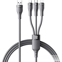 Remax 661567 multifunkční nabíjecí a datový 3v1 / Micro USB + Lightning + USB-C / 3A 1,2m šedý