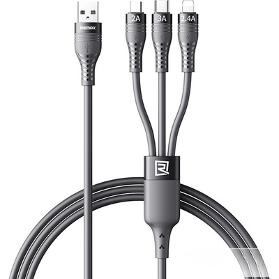 Remax 661567 multifunkční nabíjecí a datový 3v1 / Micro USB + Lightning + USB-C / 3A 1,2m šedý
