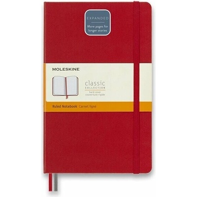 Zápisník Moleskine Expanded - tvrdé desky, L, linkovaný - červený