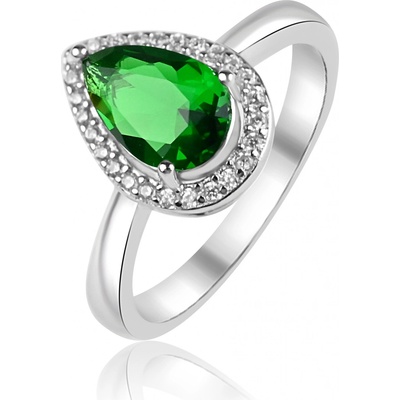 Meucci Stříbrný prsten se zeleným kapkovitým zirkonem SS374R