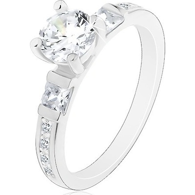 Šperky eshop zásnubní prsten stříbro 925 velký kulatý zirkon třpytivá ramena J13.18