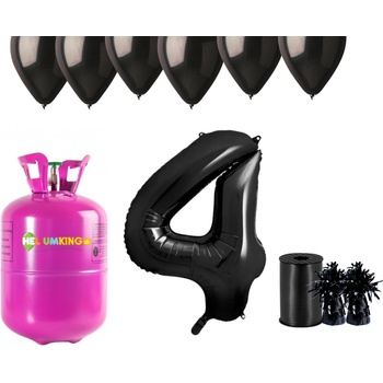 HeliumKing Hélium párty set na 4. narodeniny s čiernymi balónmi