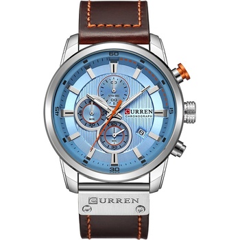 Curren Мъжки часовник Curren Chrono, Естествена кожа, Кварцов, Кафяв/Син (CURREN-8291-BROWN-BLUE)