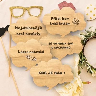 Dřevěné rekvizity do fotokoutku – sada na svatbu a oslavu Varianta: Sada 1