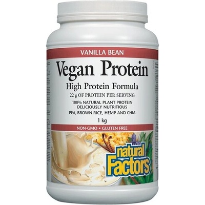 Natural Factors Vegan Protein High Protein Formula Растителен протеин (от грах, кафяв ориз, коноп и чия) с вкус на ванилия 1 kg прах | Natural Factors (2923 NF)