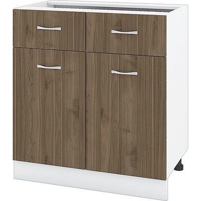 ИРИМ Долен шкаф с две чекмеджета и две врати Сити БО-26 бяло гладко / орех адмирал 80 см