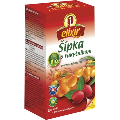 Agrokarpaty elixír Bio Šípka s Rakytníkom ovocno bylinný čaj čistý prírodný produkt 20 x 1,5 g