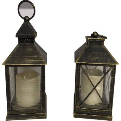 Harasim velkoobchod s. r. o. Plastová zlatá LED lucerna 10 x 10 x 20 cm, sada 2ks